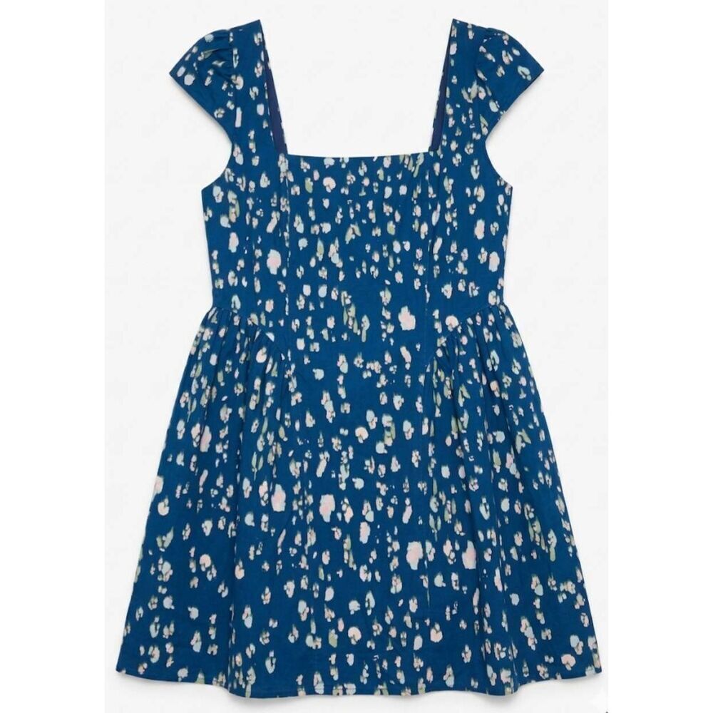 Scoop nyc womens large square neck skater dress blue floral linen cotton